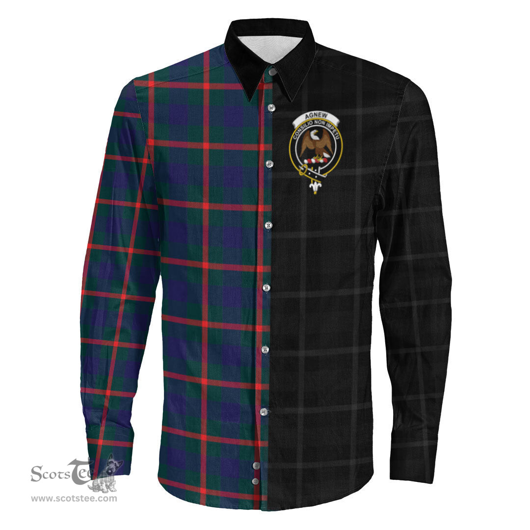 ScotsTee Shop Scottish Agnew Modern Clan Crest Half Tartan Long Sleeve Shirt