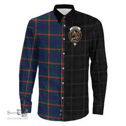 ScotsTee Shop Scottish Agnew Modern Clan Crest Half Tartan Long Sleeve Shirt