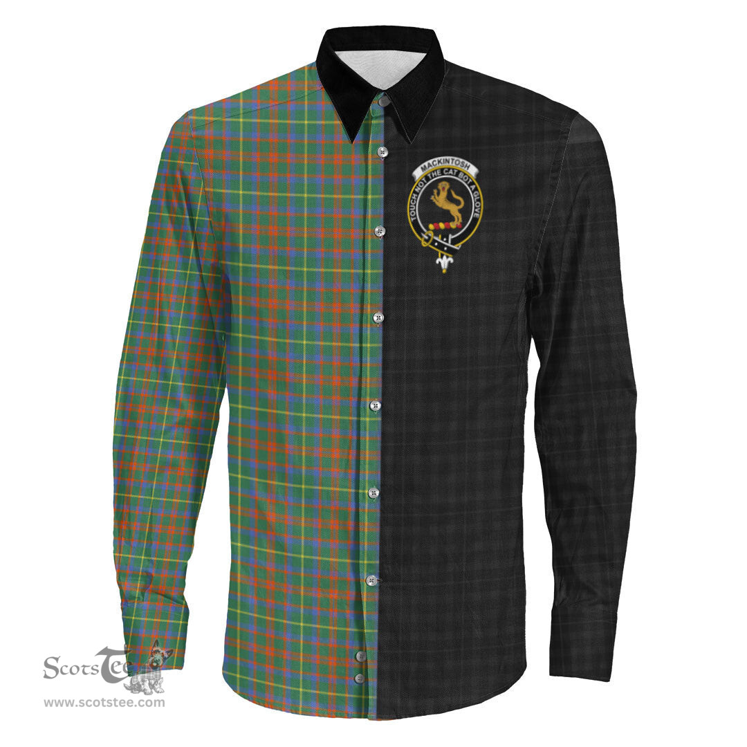 ScotsTee Shop Scottish MacKintosh Hunting Ancient Clan Crest Half Tartan Long Sleeve Shirt
