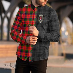 ScotsTee Shop Scottish MacNaughton Modern Clan Crest Half Tartan Long Sleeve Shirt