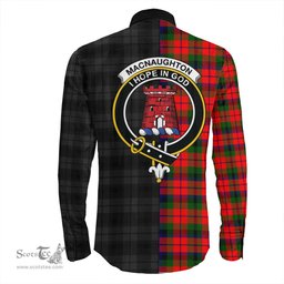 ScotsTee Shop Scottish MacNaughton Modern Clan Crest Half Tartan Long Sleeve Shirt