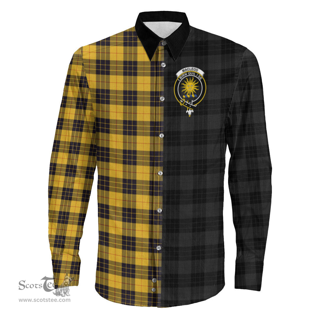 ScotsTee Shop Scottish MacLeod of Lewis Ancient Clan Crest Half Tartan Long Sleeve Shirt