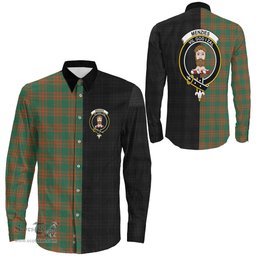 ScotsTee Shop Scottish Menzies Green Ancient Clan Crest Half Tartan Long Sleeve Shirt