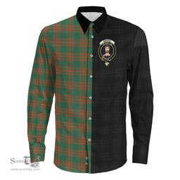 ScotsTee Shop Scottish Menzies Green Ancient Clan Crest Half Tartan Long Sleeve Shirt