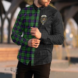 ScotsTee Shop Scottish Leslie Hunting Clan Crest Half Tartan Long Sleeve Shirt