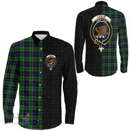 ScotsTee Shop Scottish Leslie Hunting Clan Crest Half Tartan Long Sleeve Shirt