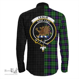 ScotsTee Shop Scottish Leslie Hunting Clan Crest Half Tartan Long Sleeve Shirt