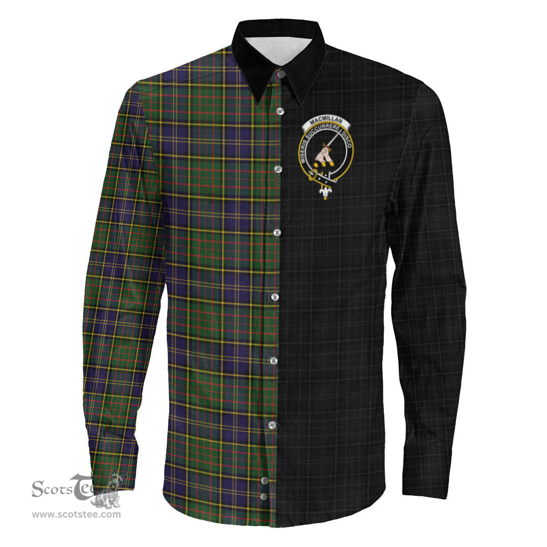 ScotsTee Shop Scottish MacMillan Hunting Modern Clan Crest Half Tartan Long Sleeve Shirt