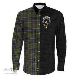ScotsTee Shop Scottish MacMillan Hunting Modern Clan Crest Half Tartan Long Sleeve Shirt