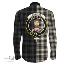 ScotsTee Shop Scottish Menzies Black White Ancient Clan Crest Half Tartan Long Sleeve Shirt