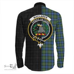 ScotsTee Shop Scottish MacLaren Ancient Clan Crest Half Tartan Long Sleeve Shirt