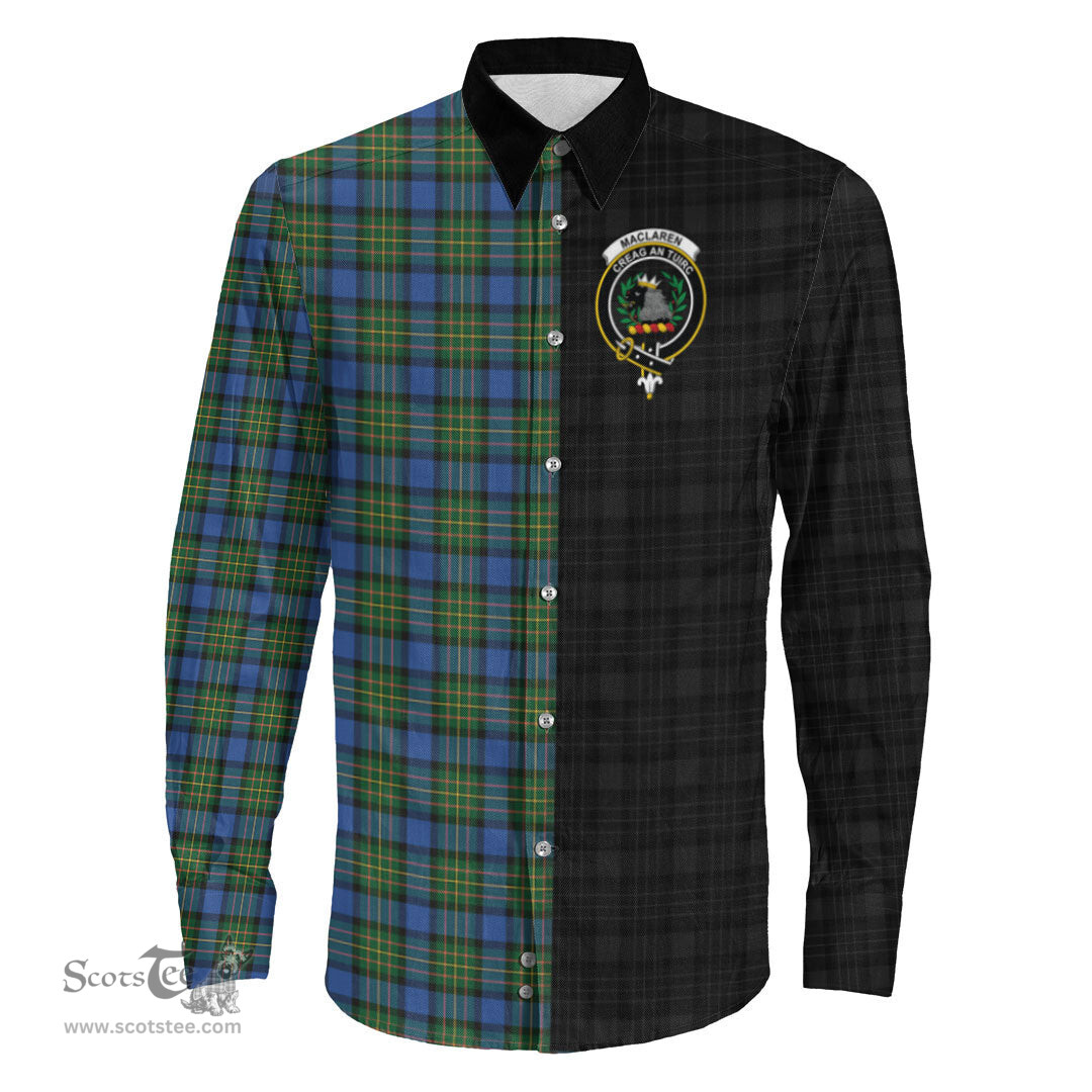 ScotsTee Shop Scottish MacLaren Ancient Clan Crest Half Tartan Long Sleeve Shirt