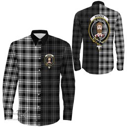 ScotsTee Shop Scottish Menzies Black White Modern Clan Crest Half Tartan Long Sleeve Shirt