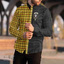 ScotsTee Shop Scottish Jardine Clan Crest Half Tartan Long Sleeve Shirt