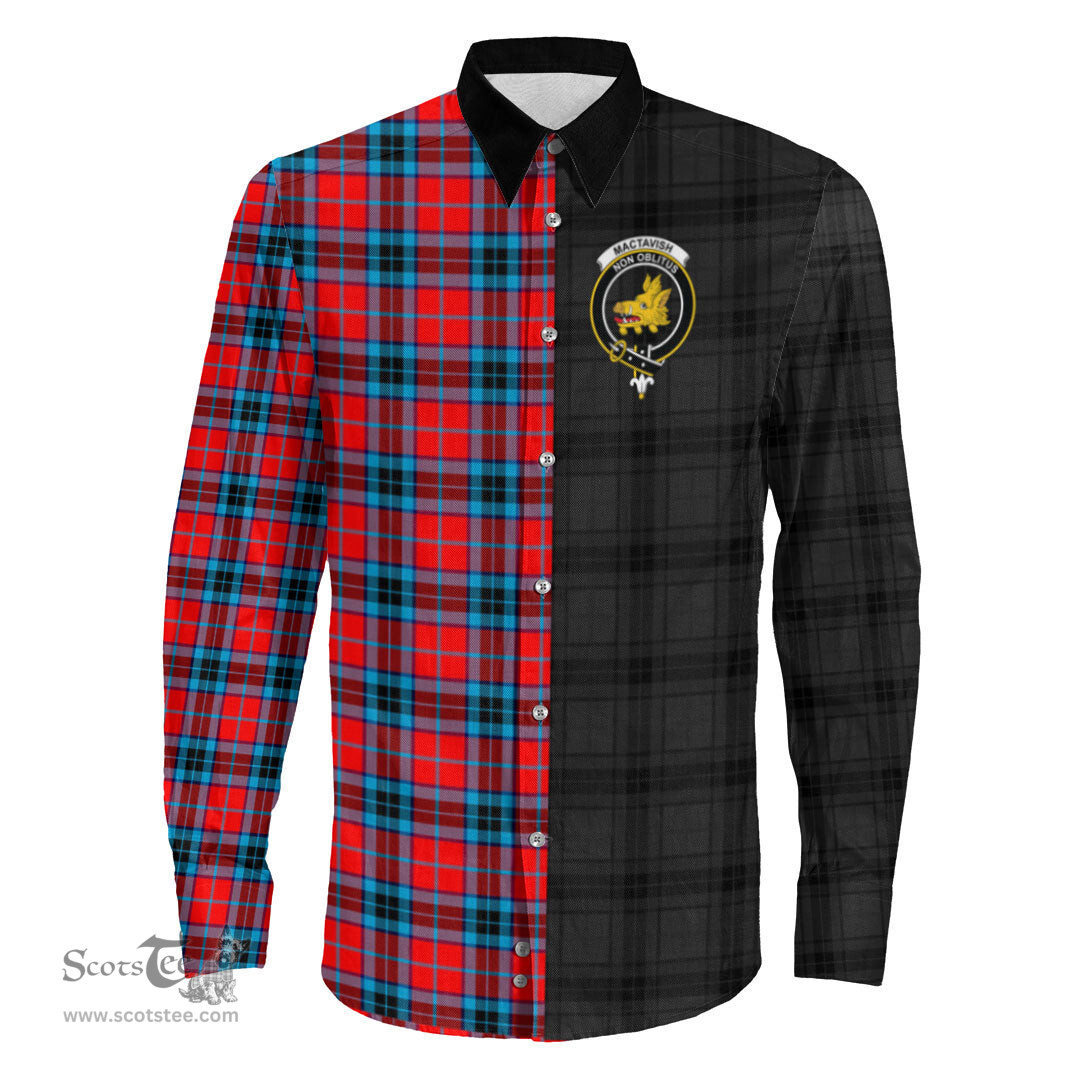 ScotsTee Shop Scottish MacTavish Modern Clan Crest Half Tartan Long Sleeve Shirt