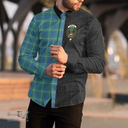 ScotsTee Shop Scottish Hamilton Hunting Ancient Clan Crest Half Tartan Long Sleeve Shirt