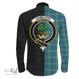 ScotsTee Shop Scottish Hamilton Hunting Ancient Clan Crest Half Tartan Long Sleeve Shirt