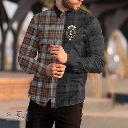 ScotsTee Shop Scottish MacRae Hunting Weathered Clan Crest Half Tartan Long Sleeve Shirt