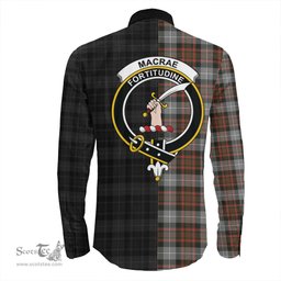 ScotsTee Shop Scottish MacRae Hunting Weathered Clan Crest Half Tartan Long Sleeve Shirt