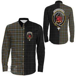ScotsTee Shop Scottish Farquharson Weathered Clan Crest Half Tartan Long Sleeve Shirt
