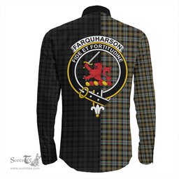 ScotsTee Shop Scottish Farquharson Weathered Clan Crest Half Tartan Long Sleeve Shirt