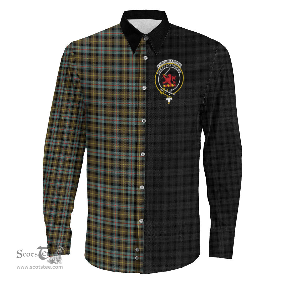 ScotsTee Shop Scottish Farquharson Weathered Clan Crest Half Tartan Long Sleeve Shirt