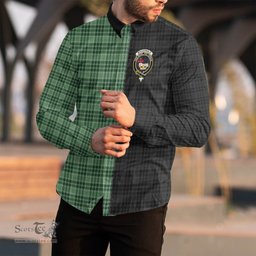 ScotsTee Shop Scottish MacDonald Lord of the Isles Hunting Clan Crest Half Tartan Long Sleeve Shirt