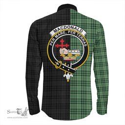 ScotsTee Shop Scottish MacDonald Lord of the Isles Hunting Clan Crest Half Tartan Long Sleeve Shirt