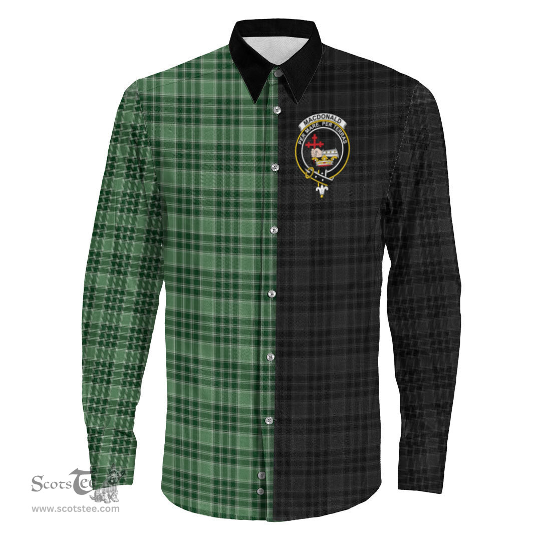 ScotsTee Shop Scottish MacDonald Lord of the Isles Hunting Clan Crest Half Tartan Long Sleeve Shirt