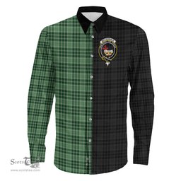 ScotsTee Shop Scottish MacDonald Lord of the Isles Hunting Clan Crest Half Tartan Long Sleeve Shirt