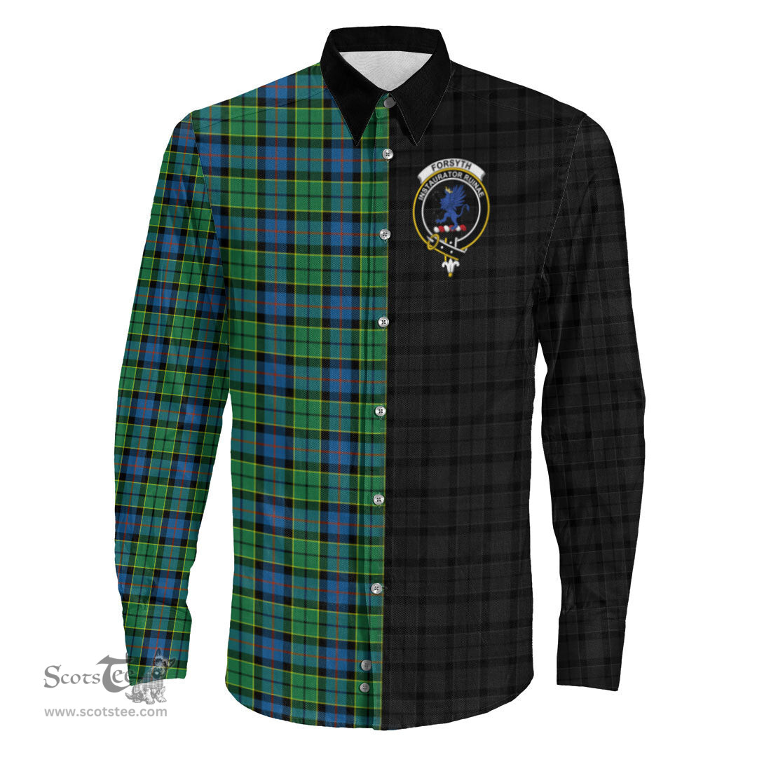 ScotsTee Shop Scottish Forsyth Ancient Clan Crest Half Tartan Long Sleeve Shirt