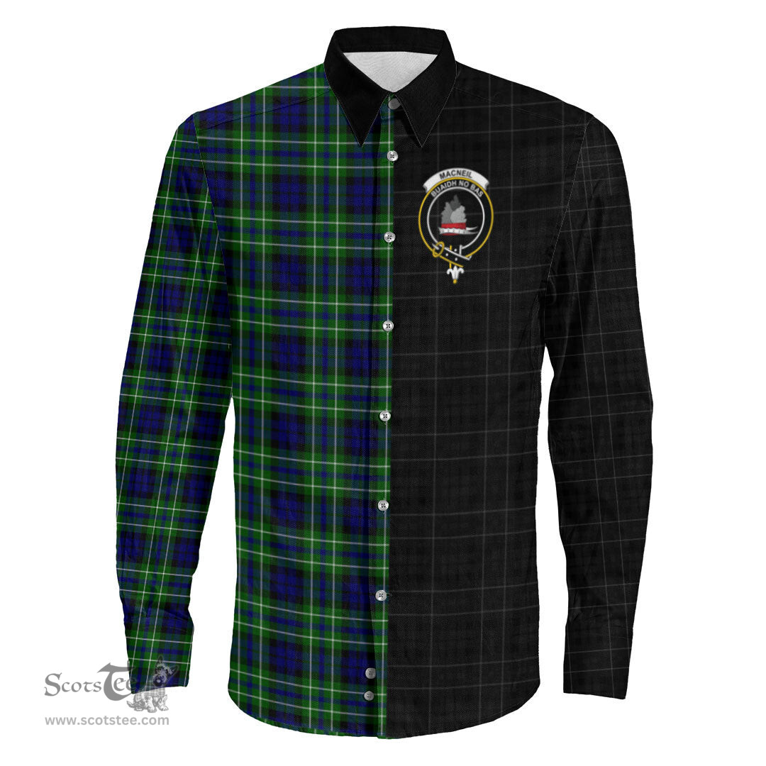 ScotsTee Shop Scottish MacNeil of Colonsay Modern Clan Crest Half Tartan Long Sleeve Shirt