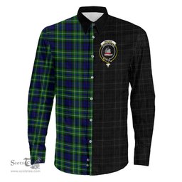 ScotsTee Shop Scottish MacNeil of Colonsay Modern Clan Crest Half Tartan Long Sleeve Shirt