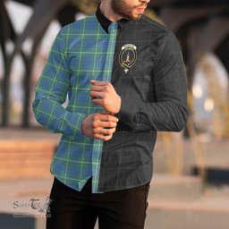 ScotsTee Shop Scottish MacIntyre Hunting Ancient Clan Crest Half Tartan Long Sleeve Shirt