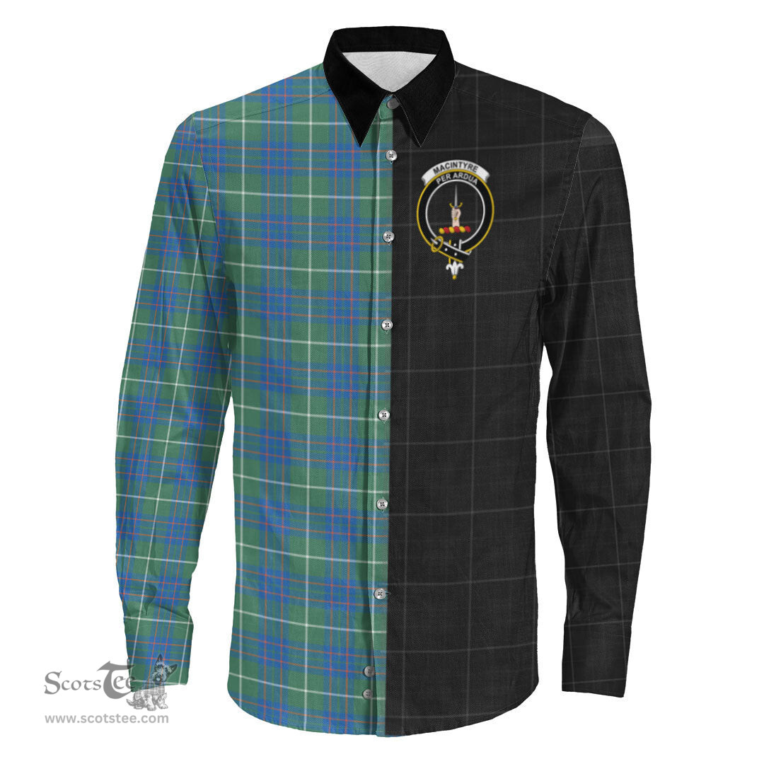 ScotsTee Shop Scottish MacIntyre Hunting Ancient Clan Crest Half Tartan Long Sleeve Shirt