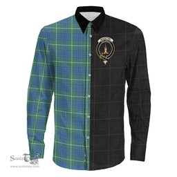ScotsTee Shop Scottish MacIntyre Hunting Ancient Clan Crest Half Tartan Long Sleeve Shirt