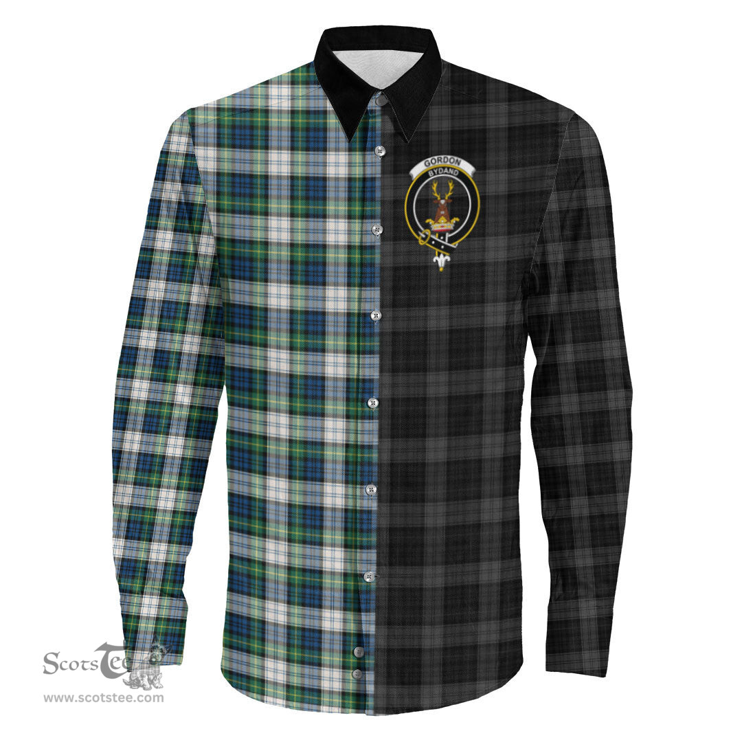 ScotsTee Shop Scottish Gordon Dress Ancient Clan Crest Half Tartan Long Sleeve Shirt