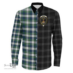 ScotsTee Shop Scottish Gordon Dress Ancient Clan Crest Half Tartan Long Sleeve Shirt