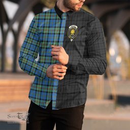 ScotsTee Shop Scottish MacLeod of Harris Ancient Clan Crest Half Tartan Long Sleeve Shirt