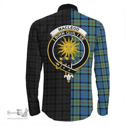 ScotsTee Shop Scottish MacLeod of Harris Ancient Clan Crest Half Tartan Long Sleeve Shirt