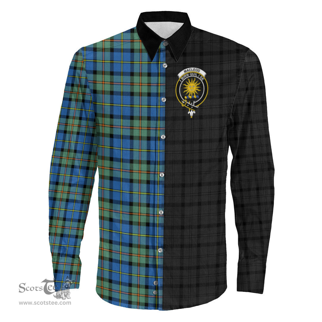ScotsTee Shop Scottish MacLeod of Harris Ancient Clan Crest Half Tartan Long Sleeve Shirt