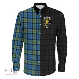 ScotsTee Shop Scottish MacLeod of Harris Ancient Clan Crest Half Tartan Long Sleeve Shirt