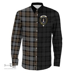 ScotsTee Shop Scottish MacKay Weathered Clan Crest Half Tartan Long Sleeve Shirt
