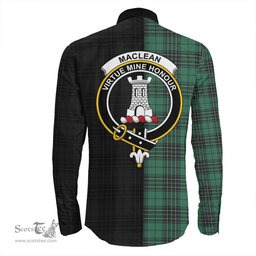 ScotsTee Shop Scottish MacLean Hunting Ancient Clan Crest Half Tartan Long Sleeve Shirt