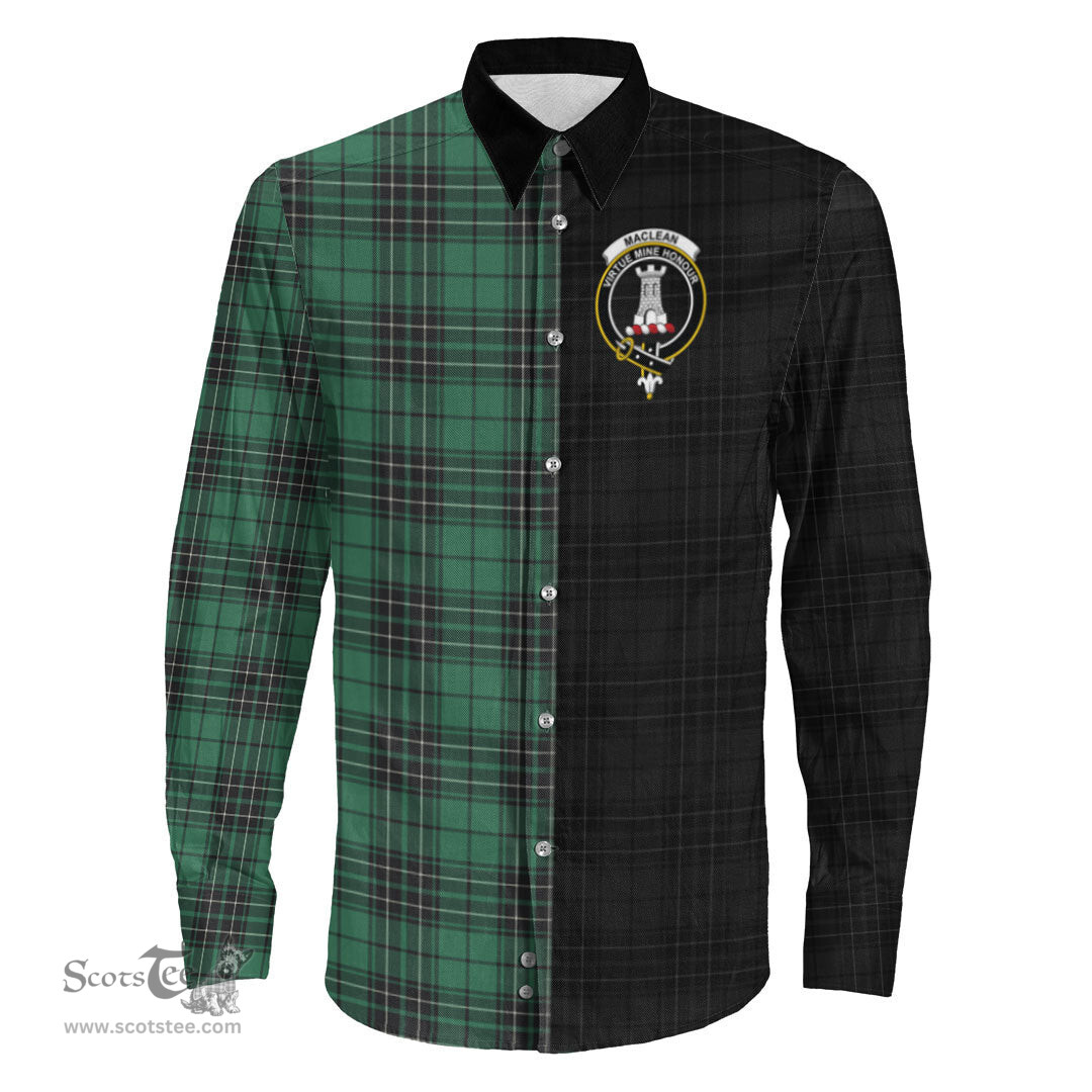 ScotsTee Shop Scottish MacLean Hunting Ancient Clan Crest Half Tartan Long Sleeve Shirt