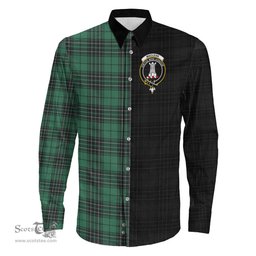 ScotsTee Shop Scottish MacLean Hunting Ancient Clan Crest Half Tartan Long Sleeve Shirt