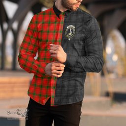 ScotsTee Shop Scottish MacQuarrie Modern Clan Crest Half Tartan Long Sleeve Shirt
