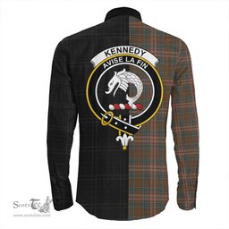 ScotsTee Shop Scottish Kennedy Weathered Clan Crest Half Tartan Long Sleeve Shirt