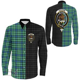 ScotsTee Shop Scottish Graham of Montrose Ancient Clan Crest Half Tartan Long Sleeve Shirt