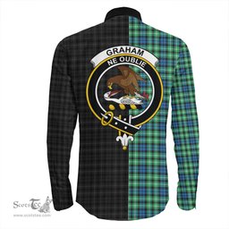 ScotsTee Shop Scottish Graham of Montrose Ancient Clan Crest Half Tartan Long Sleeve Shirt